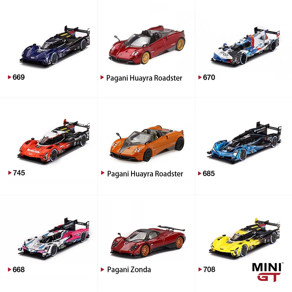 Mini GT 1:64 BMW M Hybrid Acura-Arx Cadillac Lemans Pagani Huayra F1 Alfa Romeo 24 Guanyu zliatiny Diecast Car Model vianočná hračka