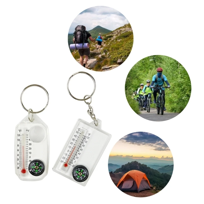 Mini Keychain Multifunkčné kempingové kompasy teplomer vonku tester teploty lezenia pomáhajú prežitiu zariadenia