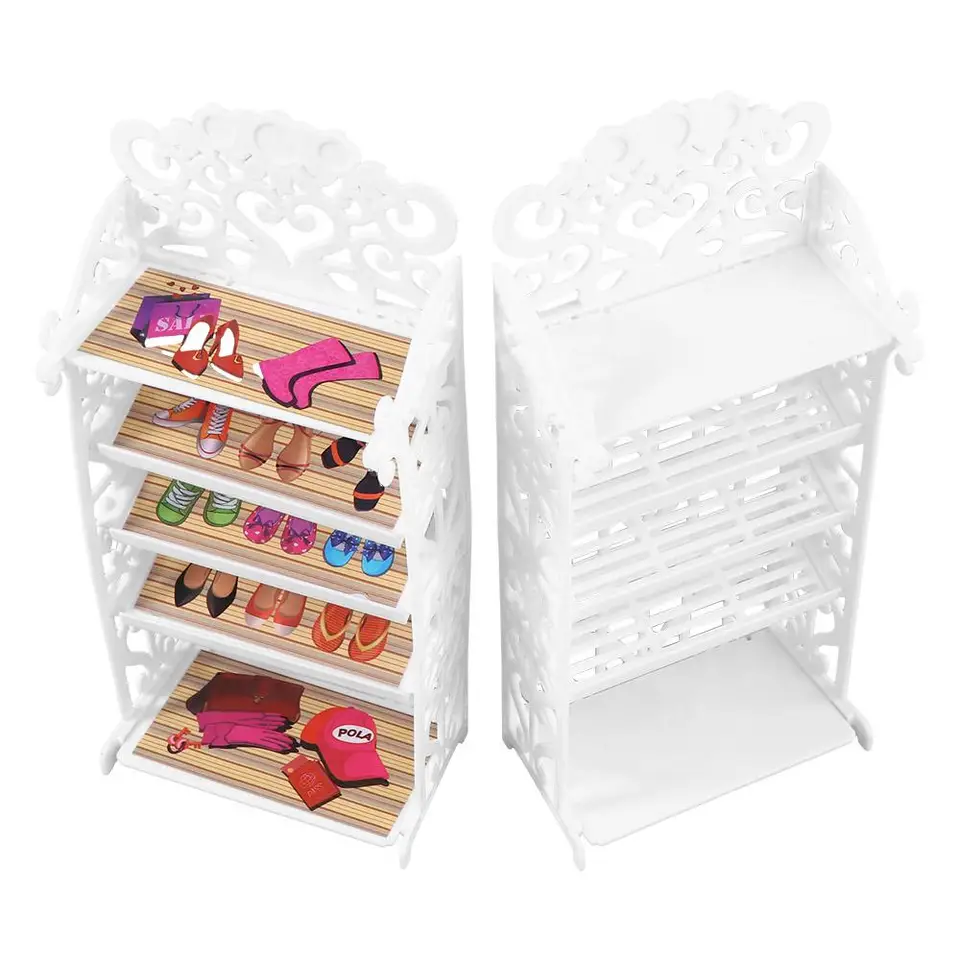 Mini Kids Hrage 1/6 plastový miniatúrny nábytok biele topánky pre bábiky Rack topánky stojany hračky pre bábiky topánky skrinky pre bábiky Domov nábytok