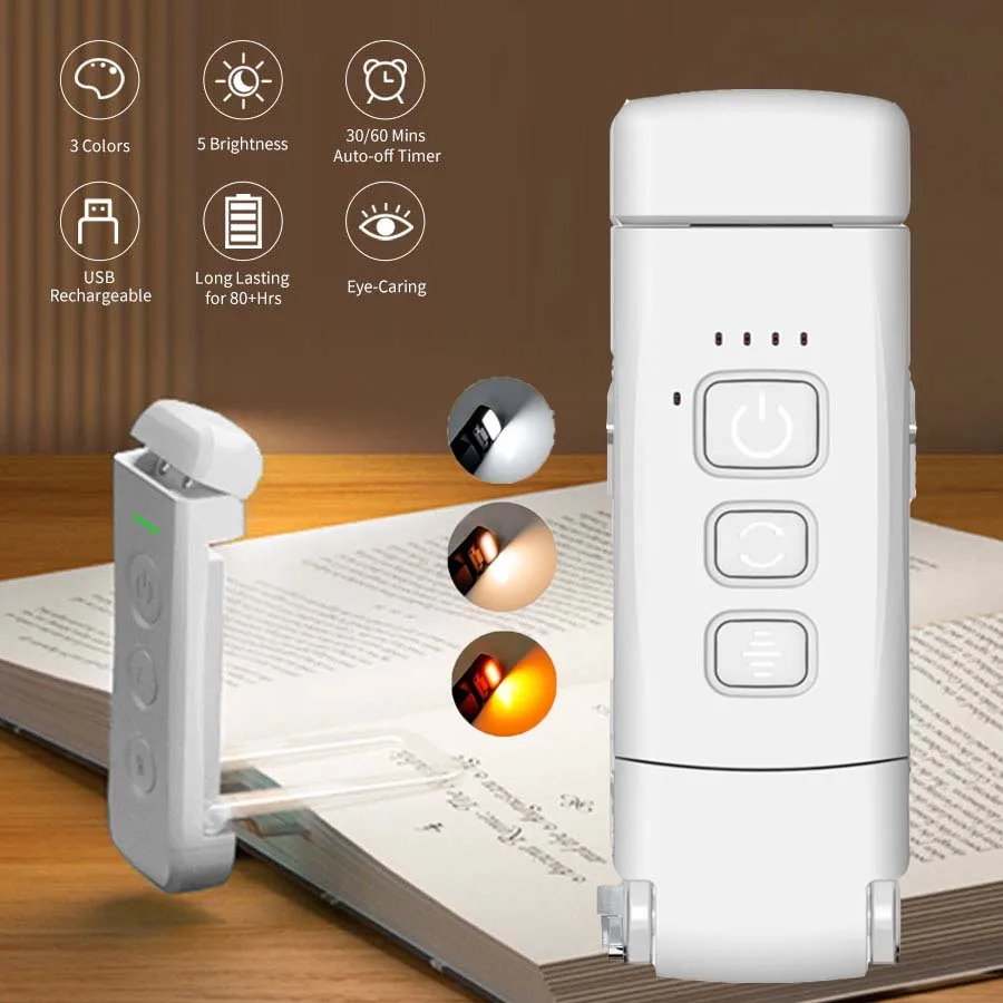 Mini klip-on LED kniha Svetlo 3 farby 5-stupňový časovač USB Nabíjateľné ochranu očí Čítanie svetlo prenosnú záložku Nočná lampa
