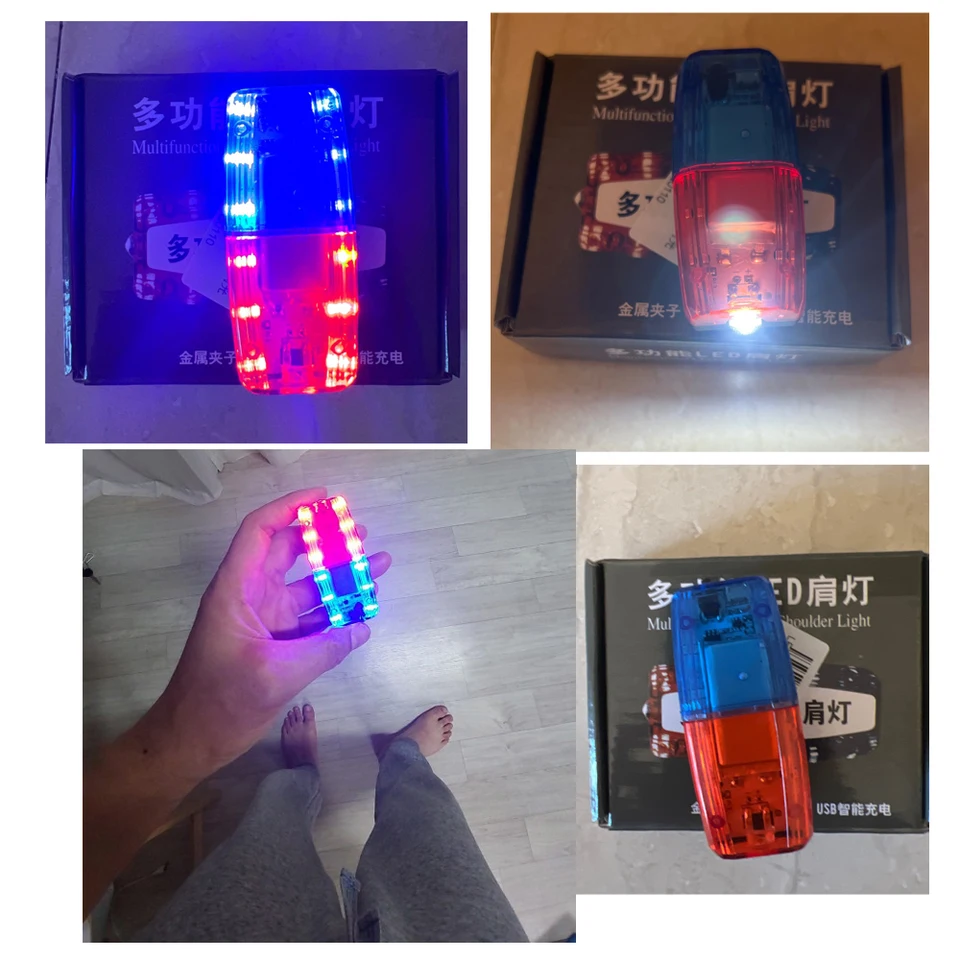 Mini klipové pero biele baterka Červené a modré LED výstražné svetlo prenosné lampa nočné bežecké blikajúce signálne svetlo Svetlo
