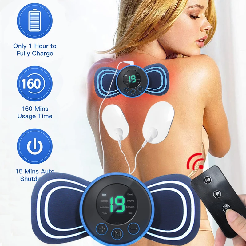 Mini krk Massager Elektrický svalový stimulátor krčka masáže masážnych podložiek diaľkové ovládanie pre zdravie chrbta