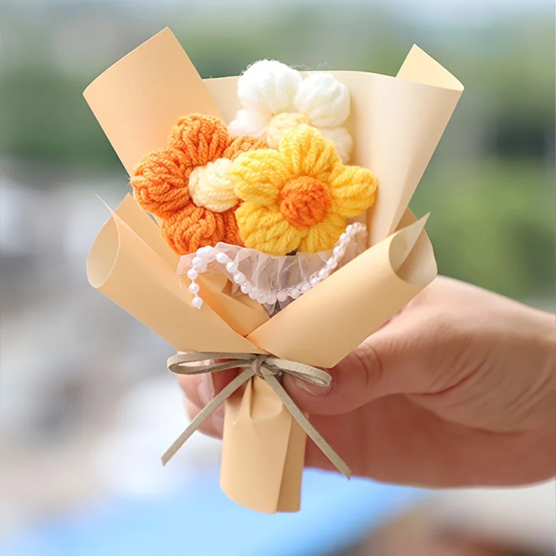 Mini kvetina kytica promócie umelé kvetinové kytice háčkovanie crochet tkané pletenie kvetina novoročné darčeky domáce dekorácie darček hosť