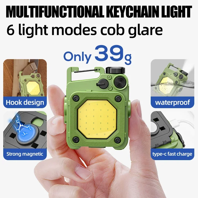 Mini LED baterka Keychain Light Super Bright Cob Torch USB Nabíjateľné pracovné svetlo s magnetom vonkajšej kempingovej rybárskej lampy