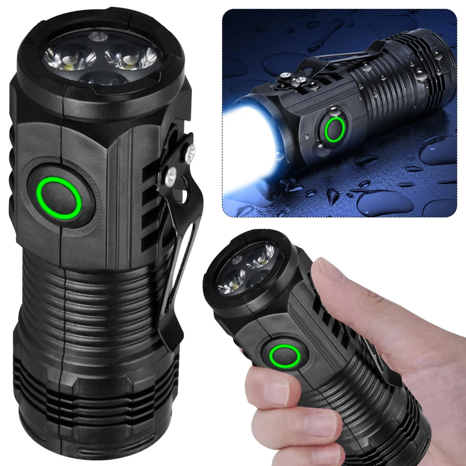 MINI LED baterka USB C Nabíjateľná vodotesná IPX4 Malé baterky 3 Svetelné režimy Výkonná baterka pre núdzové kempingy