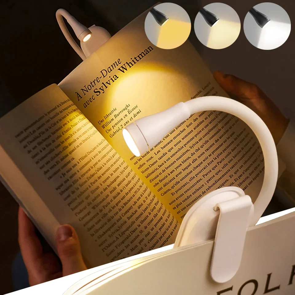 Mini LED kniha LIGHT EYLE OBRAZ 3 FARBA Nastaviteľná klip 360 ° Flip Study LAMP nabíjateľné na čítanie spálne na cestovnú spálňu