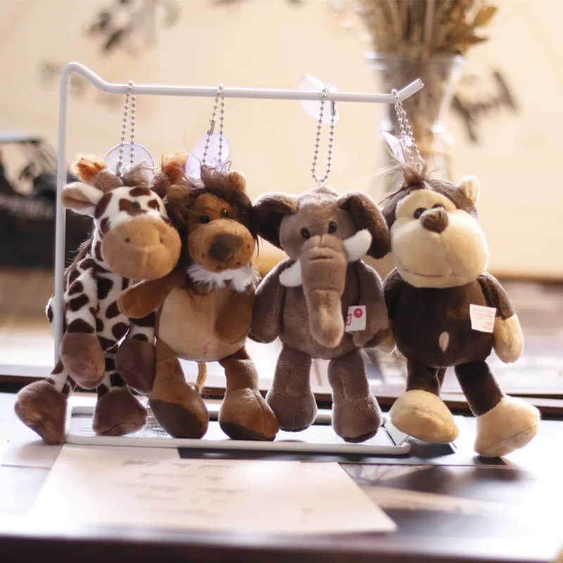 Mini lesné zvieratá plnené plyšové bábiky hračky karikatúry lev tiger slon opičí žirafa bábiky Keychain pre dieťa Dievčatá darček k narodeninám