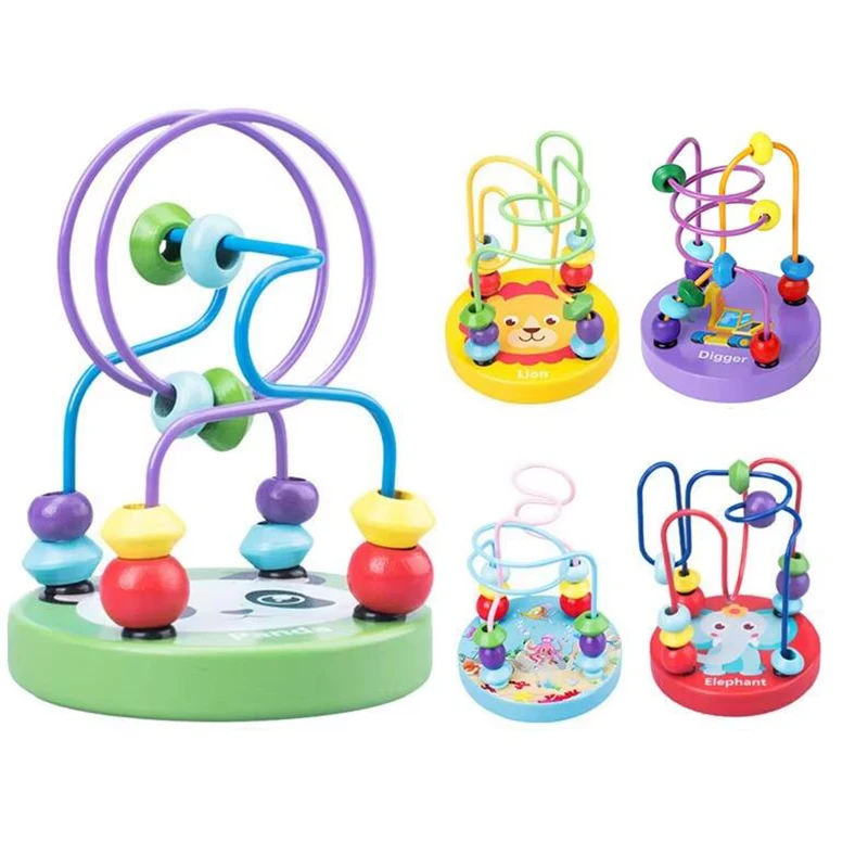 Mini Montessori Drevené hračky Koule kruhy korálky na bludisko Roller coaster skoré vzdelávacie hádanky hračky rušné korálky pre deti