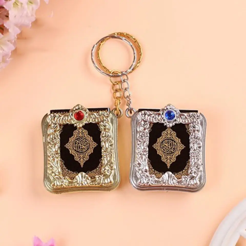 Mini moslimský keychain Korán Book Car Bag prívesok Key Ring Anglický náboženský papier Miniatúrny papier duchovný kresťanský obal