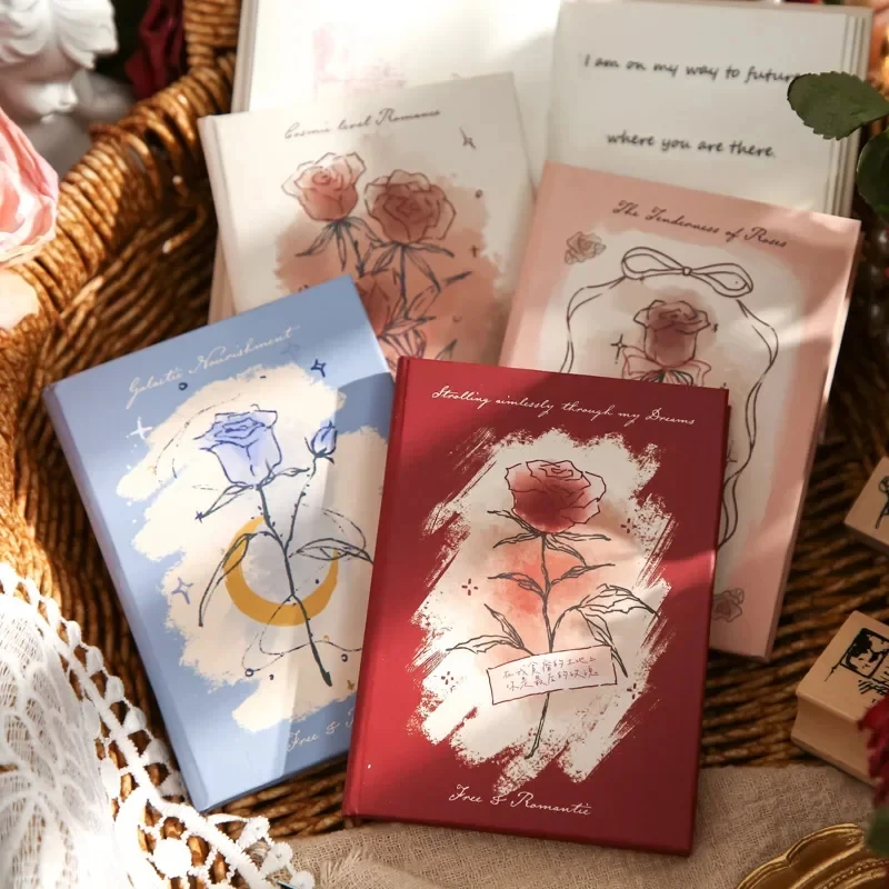 Mini notebook A7 pre študent retro estetickú ružovú červenú sériu Scrapbook Journal Mini Prenosná prázdna blank vo vnútri stránky Poznámkový blok