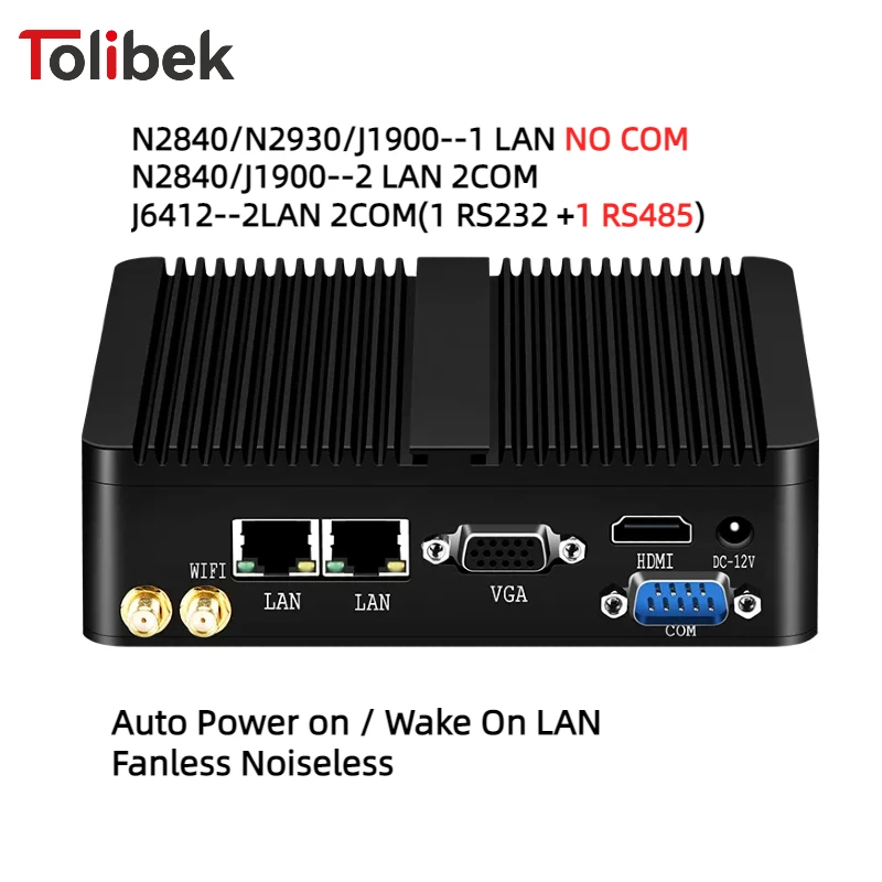 Mini PC Industrial Fanless Mini PC Celeron J6412 J1900 N2840 DUAL LAN GIGABI HD Vložené IOT Windows10/11 Linux HTPC