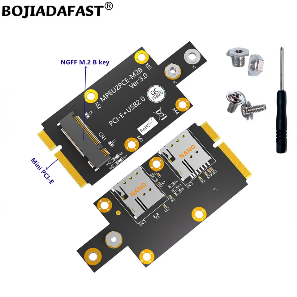 MINI PCI-E MPCIE na NGFF M.2 B Kľúčový adaptér bezdrôtového modulu 2 držiak karty Nano SIM pre 5G 4G LTE GSM WWAN Modem
