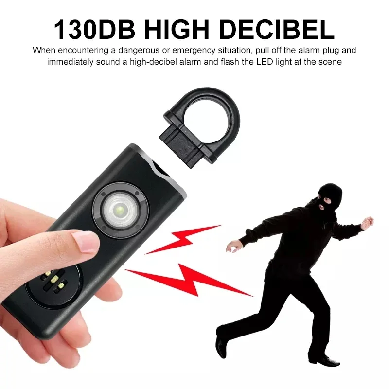 Mini Personal Pull Pin Self-Defense Núdzová bezpečnosť Alarm Zvuk nabíjateľné ženy Staršie detské bezpečnostné ochrankyňa Keychain