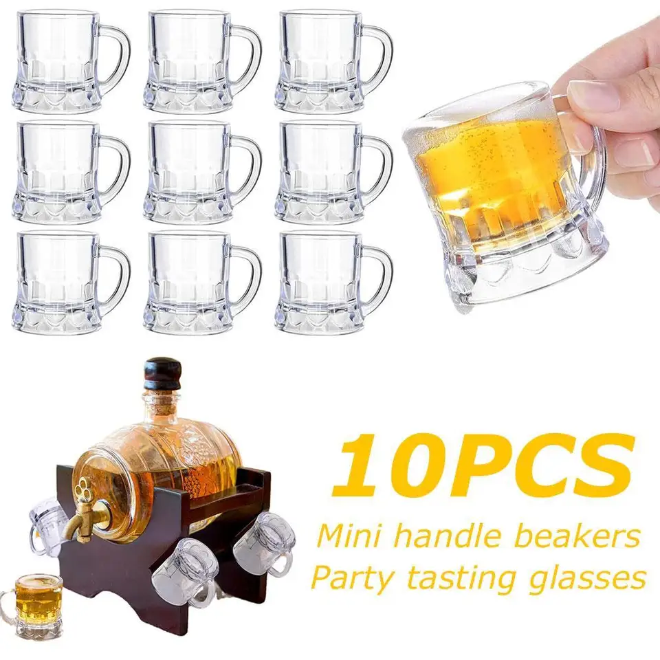 Mini pivo hrnčeky opakovane použiteľné sklo s rukovätiami Whisky Jugs hrnčeky narodeniny BBQ Oktoberfest bakalárske večierky Dodávky