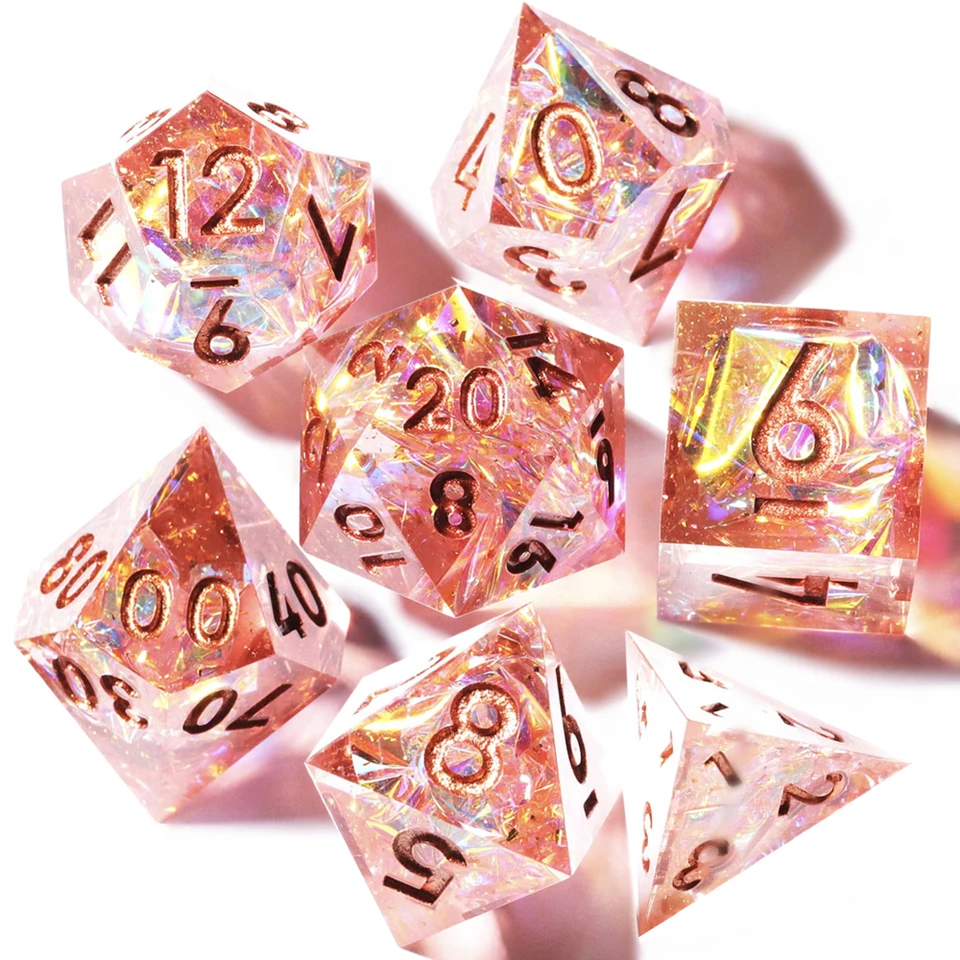 Mini Planet D&D DICE SET SET Polyhedral Resin DICE pre RPG Desktop Game Galaxy Pink Rand Ručné kocky Set D&D Príslušenstvo 7ks/set