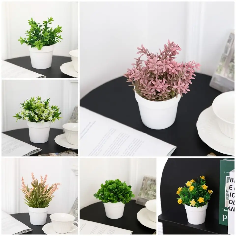 Mini plastová rastlina umelá rastlina bonsai vždyzelená falošná kvetina falošná rastlina hrniec Malé kvetináče záhrada záhrada