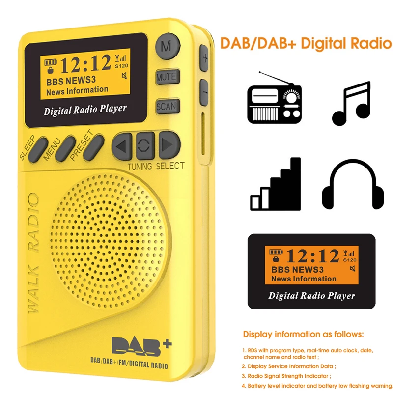 Mini Pocket DAB Digital Radio FM prijímač RDS prenosný prehrávač MP3 s LCD displej s obrazovkou TF