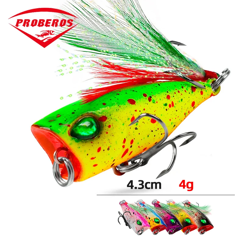 Mini Popper Fishing Lúry 4,3 cm 4G 4G Topwater Tvrdé návnady Umelecké Wobblers Plastové rybárske náradie s 10# periami háčikmi