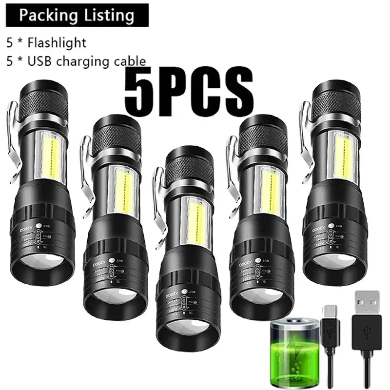 Mini prenosná baterka COB+XPE Zväčšenie malého pochodňa USB Nabíjateľné vonkajšie kempingové rybárske rybolov