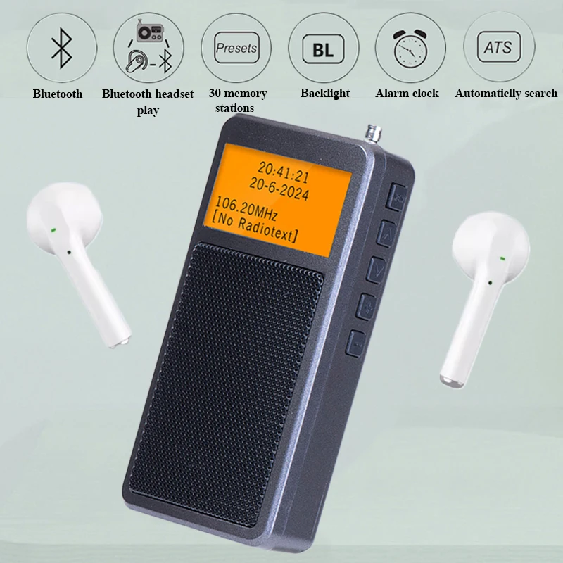 Mini prenosné Bluetooth Radio vrecko DSP FM Stereo Radios Wireless Bluetooth Speaker s obrazovkou obrazovky podsvietenia budíka