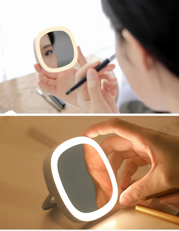 Mini prenosné LED osvetlenie make-up zrkadla s LED svetlami Kompaktné vreckové cestovné zrkadlá na vytvorenie nástrojov s káblom typu C