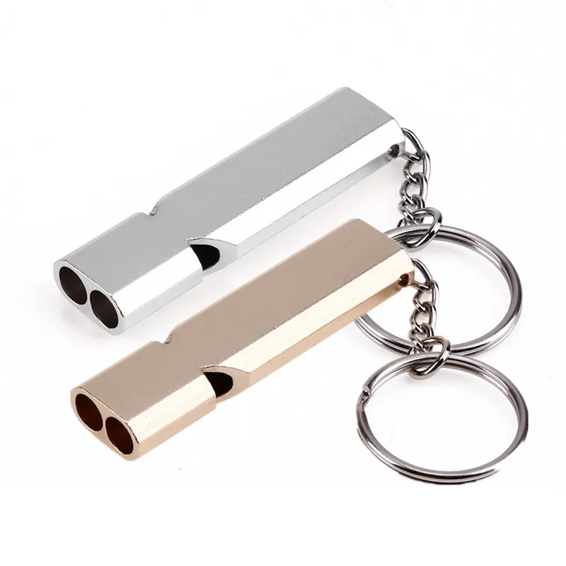Mini prenosný 150 dB dvojitého potrubia High Deccibel Outdoor Camping Havár prežitie píšťalky Multi-Tools Núdzový píšťalka Keychain