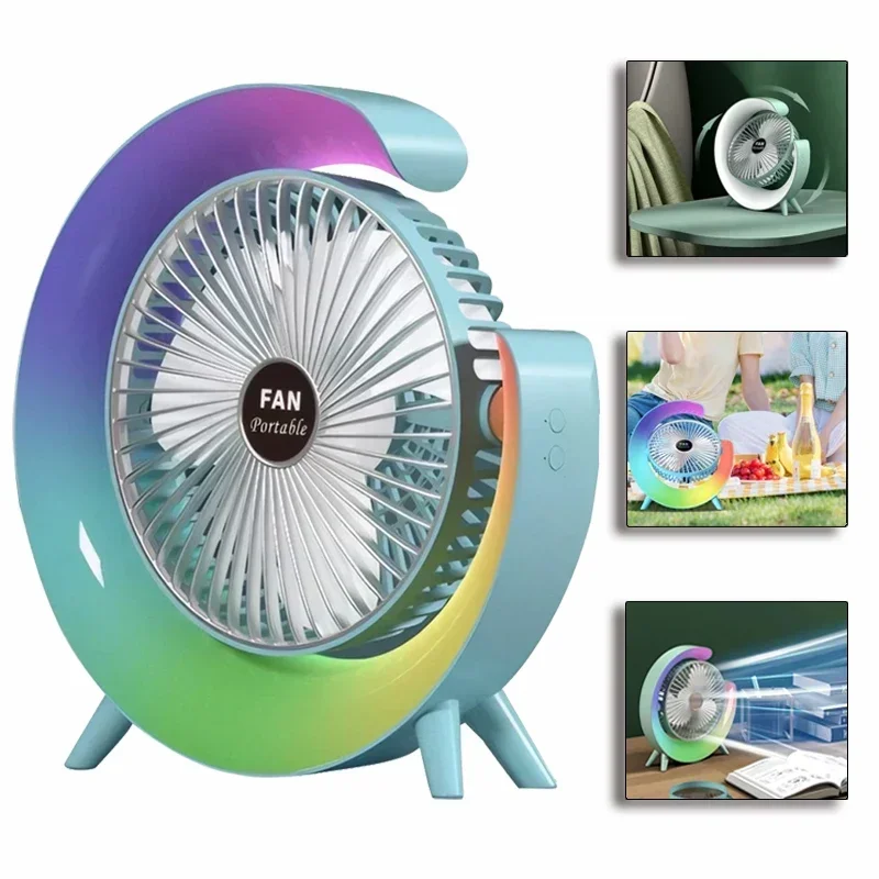 Mini prenosný stolný ventilátor Rotatovateľný ventilátor s LED nočným ľahkým svetlom domácej kancelárie spál