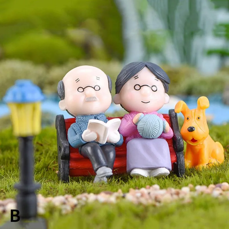 Mini pár figúry babička dedko milovníci sladkých osôb Old Pár Ozdobenie pre rozprávkové záhradné figúrky Miniatúrna domáca dekorácia