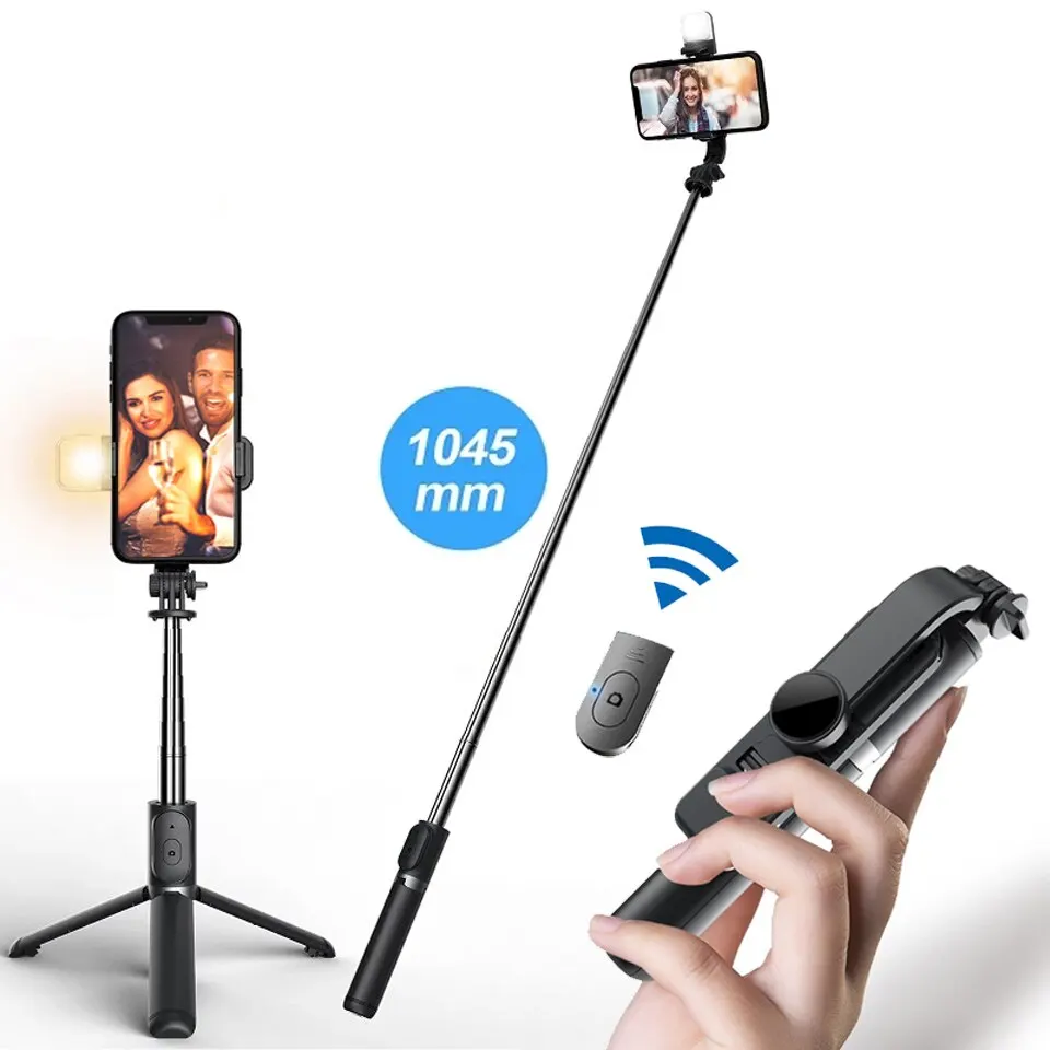 Mini selfie palica Bluetooth LED náplň Light Tripode Para Movil Lamp telefón stojan na portabl con luz Palo rozšíriteľné video contro