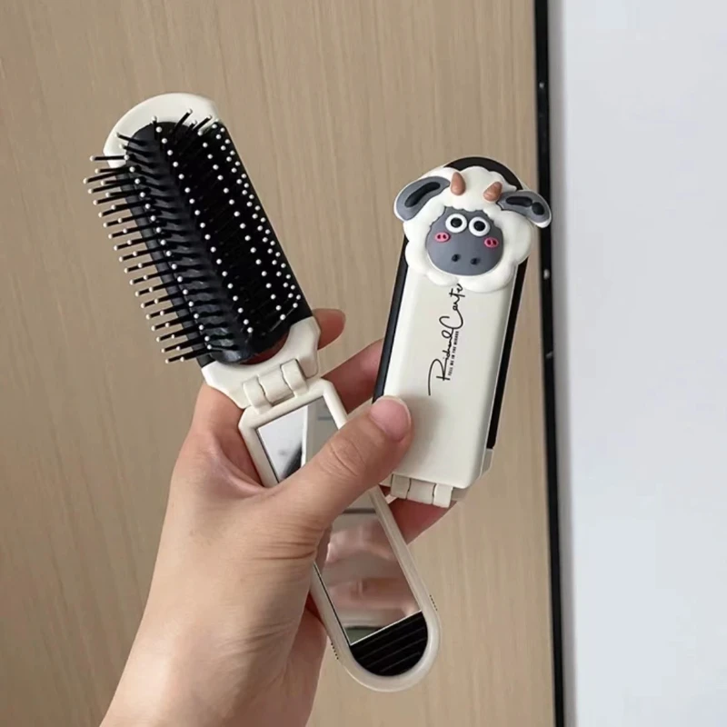 Mini skladacia kefka na vlasy so zrkadlom prenosná profesionálna cestovná bling kamienok Kozmetický cestovný vreckový kefový make -up nástroj