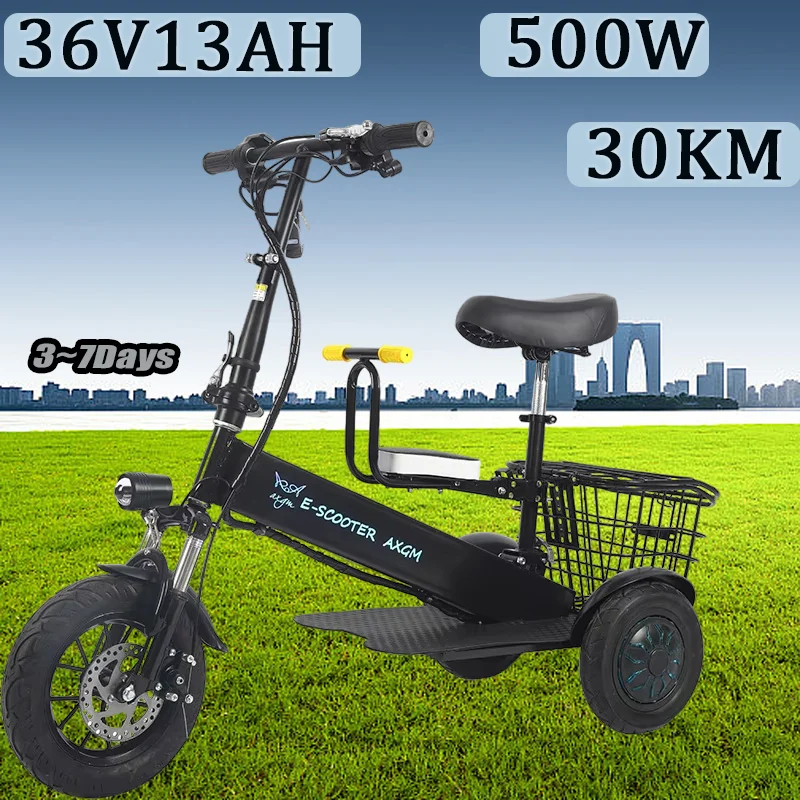 Mini skladacie skloysy Scooter Electric Tricycle 13AH 500 W 30 km prenosné prenosné elektrické elektrické 3 kolo vodotesné kolobežky s košom