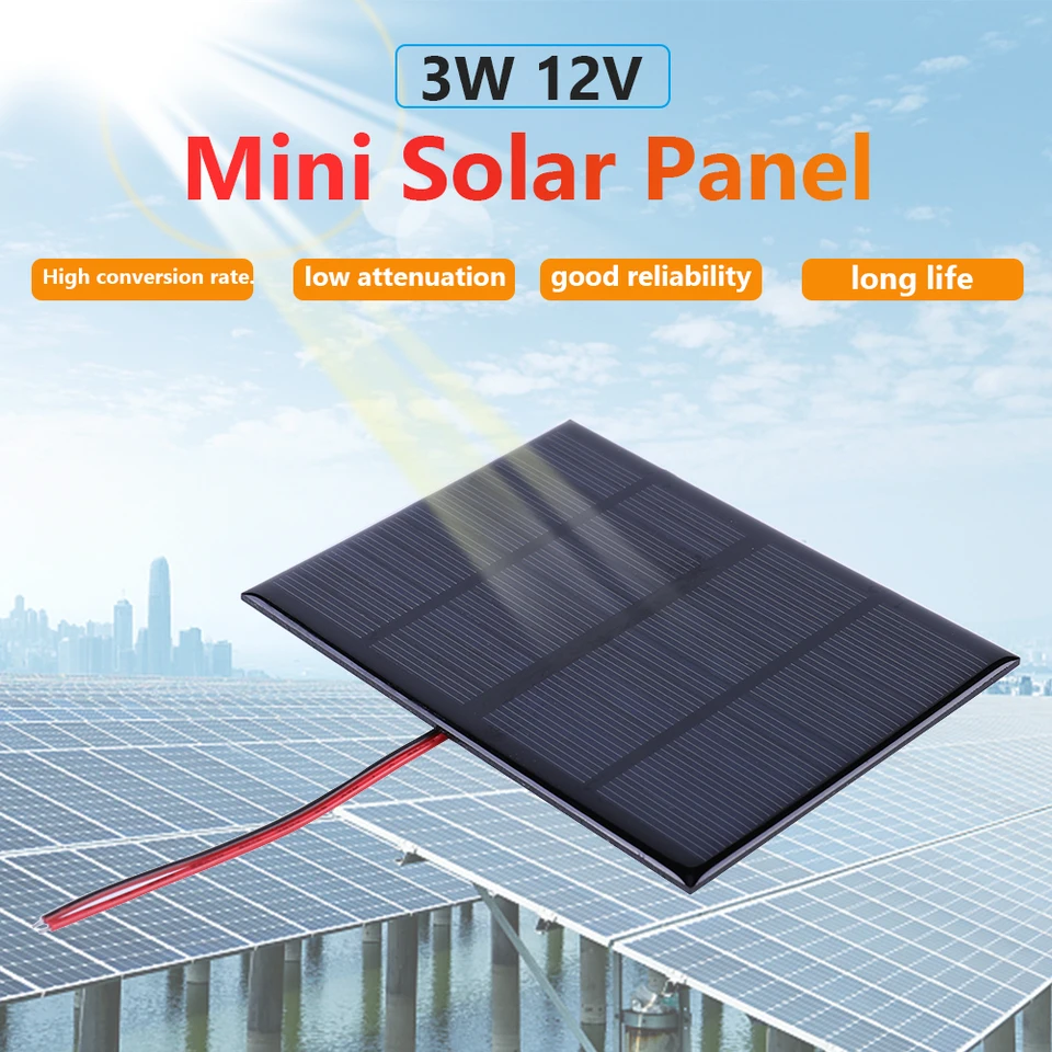 Mini solárny panel 3W 12V solárne bunky Systém Polysilicon Board Prenosná vonkajšia DIY Solárna nabíjačka pre nabíjačku mobilných telefónov