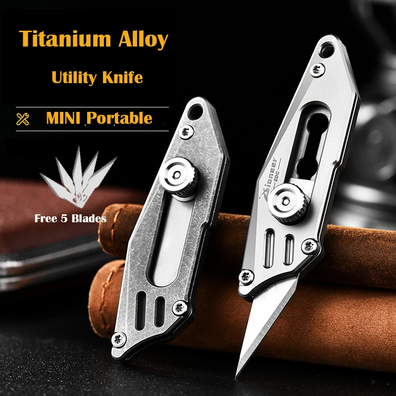 Mini Titanium Alloy Utility nôž push vreckový nôž prenosný kľúčenka rozbaľovacia rezačka prežitia prežitia Multitool EDC Free 5 Blades