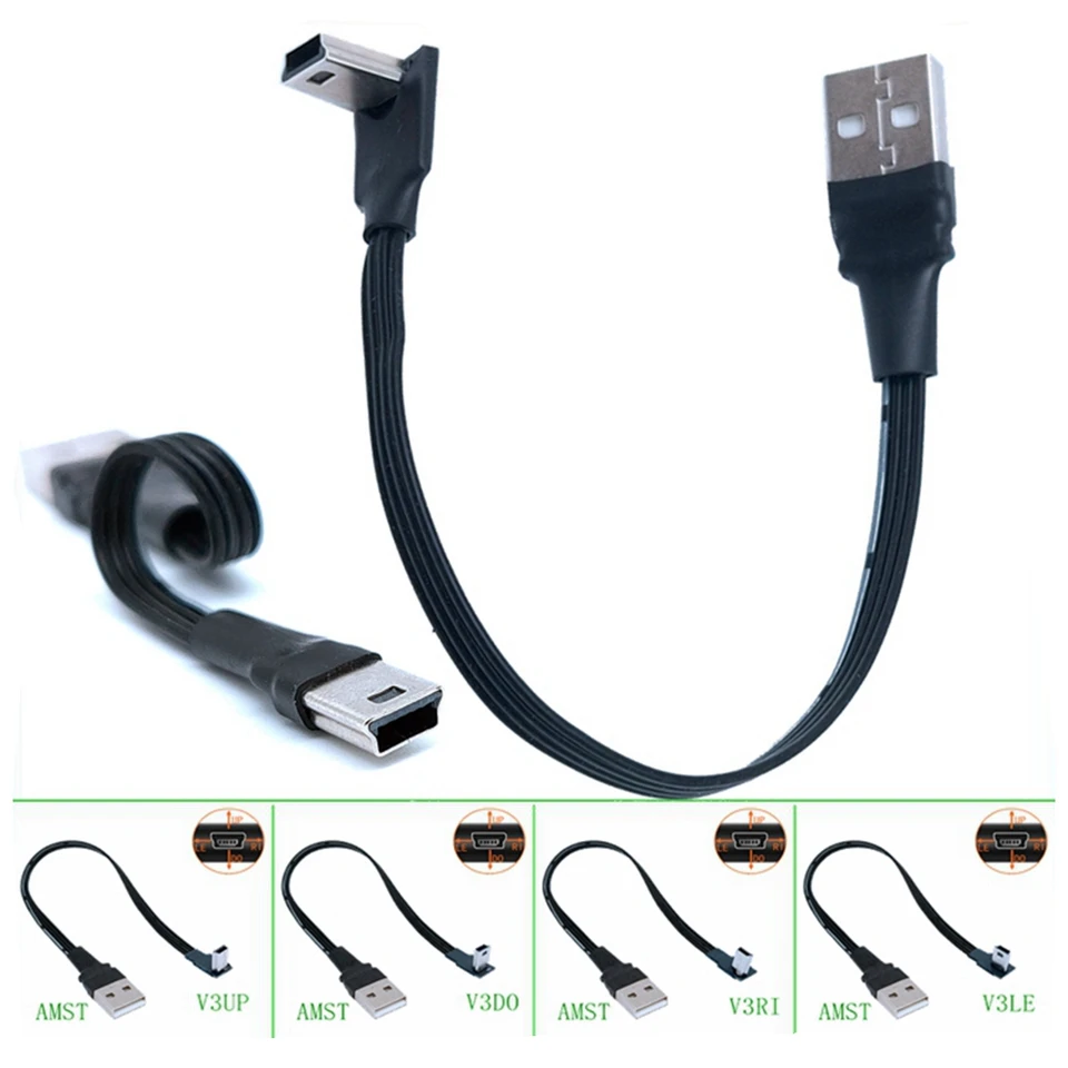 MINI USB B TYP 5PIN MÁTOR UPOZORNENIA DOPRAVA Vľavo vľavo 90 stupňov na USB 2,0 Mužský dátový kábel 0,25 m 0,5 m