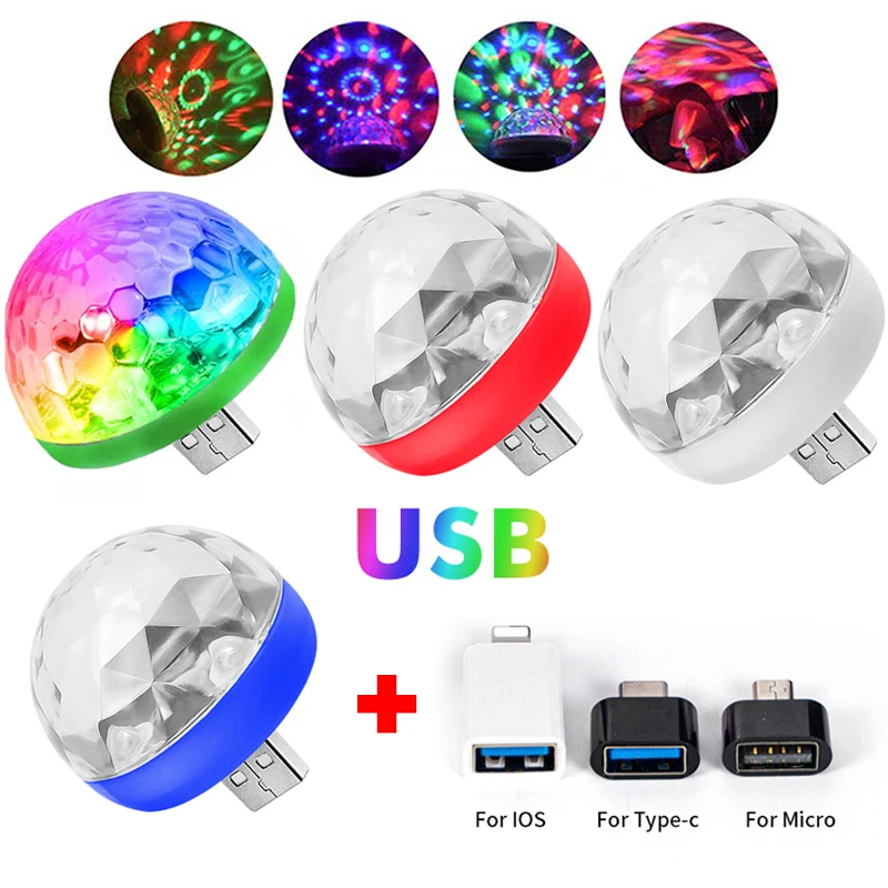 Mini USB LED svetlo Disco DJ Ball Lights Projector Light Car Effect Party Domov Halloween 5V RGB Farebná lampa pre mobilný telefón