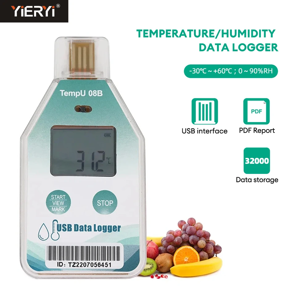 MINI USB teplota vlhkosti Logger s 32000 bodovými PDF Správa Herometer Hygrometer pre laboratórny prenos studeného reťazca
