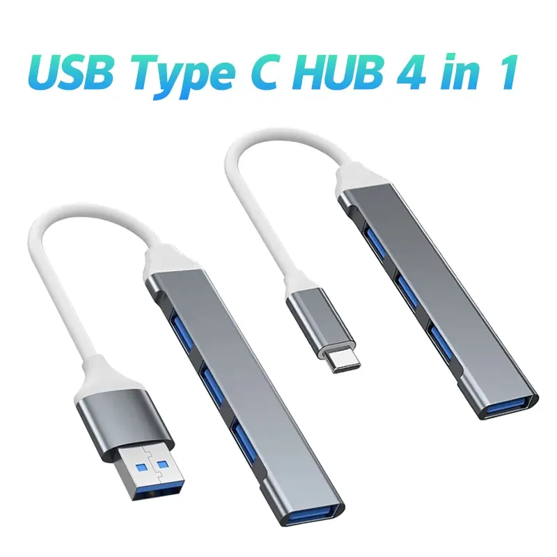 MINI USB TYPE C HUB 4PORT Adaptér USB3.1Multi Splitter 4in1 Docking Station Ultraslim SuperSpeed ​​Aluminum pre počítačový notebook PC