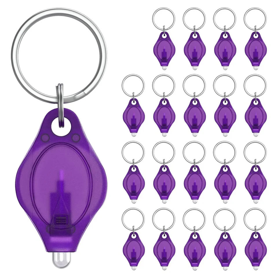 MINI UV LED LED KEYCHAIN ​​baterka 10 LUME Prenosná fialová fialová detektorová batéria Fluorescenčná baterka, 20 balení