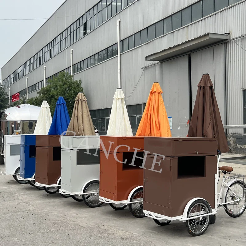 Mini veľkosť kávového bicykla Potravina Tricykel Candy dezert košík zmrzliny gelato auto tri kolesá koláč mrazničku pre nákladný automobil