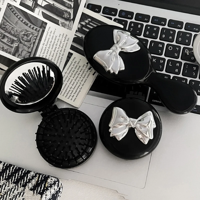 Mini vlasové hrebeň so zrkadlom skladacie hrebeň cestovné prenosné masáže Dámske dievča vlasy Čierny boeknot hrebeňový štýl nástrojov darček