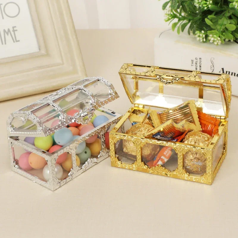Mini zlato/strieborné priehľadné šperky skladovanie šperkov Clear Candy Pirát Storage Organizátor Vintage Drinket Peepsake Treasure hrudník