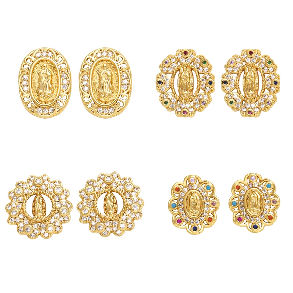 Mini zlatá farba panenské uši gombíky meď cz krištáľové náboženské náušnice Malé katolícke šperky Amulet amulet darčeky ersq43