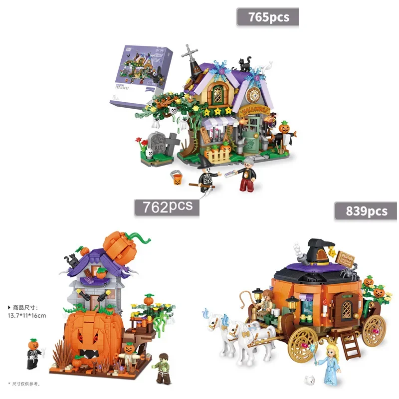 MINI ČASŤ BUDOVANÉ BLUKY HALLOWEEN Pumpkin CHART Zostava budovy Blokovanie hračiek Model dekorácie DIY DEY DARKY
