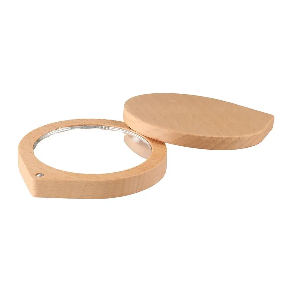 Mini čierne orechové drevené make -up zrkadlové zrkadlo Skladateľné otáčateľné otočné kozmetické zrkadlo Magnetické uzavretie okrúhle kompaktné vreckové zrkadlo