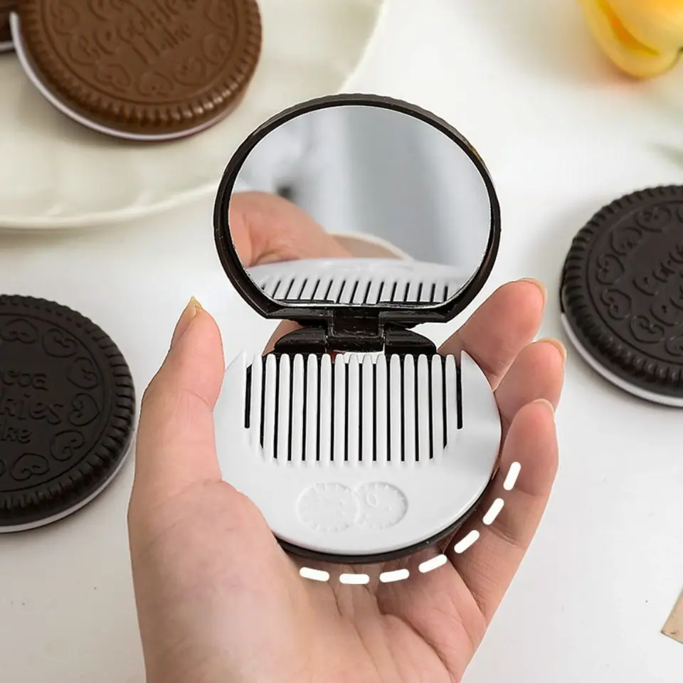 Mini čokoládové cookie zrkadlové sušienky Tvar Vanity zrkadlové zrkadlo s hrebeňovým kaderníctvo