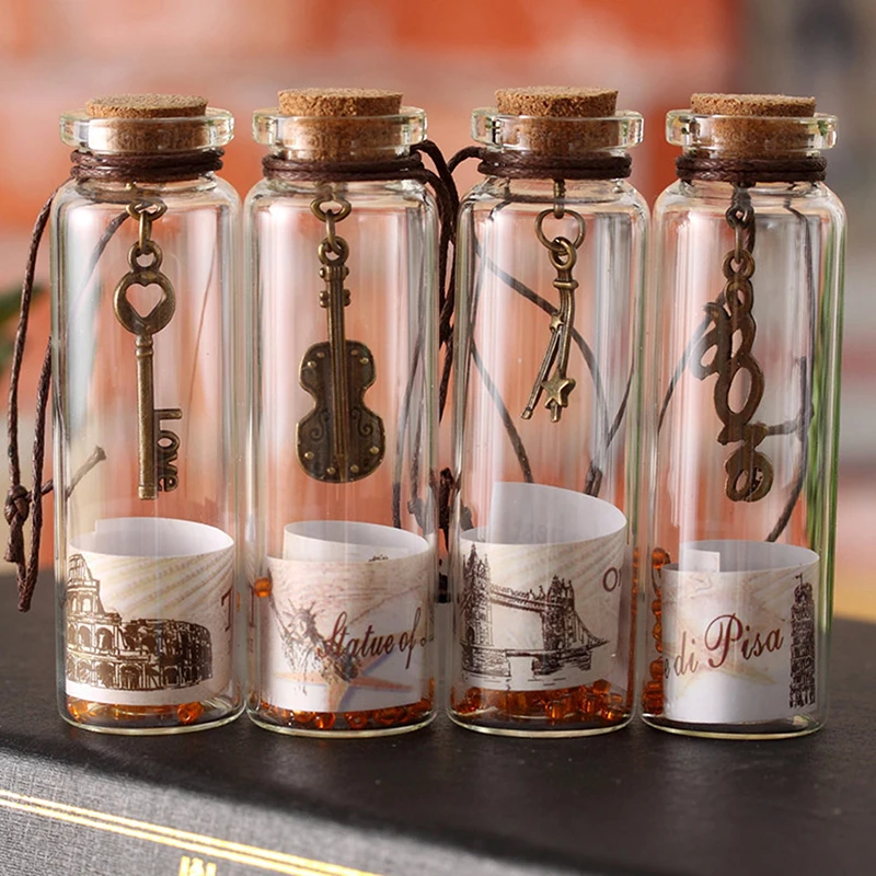 Mini číry sklenený fľaše s korkovou priehľadnou správou, ktoré si želajú fľaše DIY Art Crafts na vianočné svadobné dekorácie