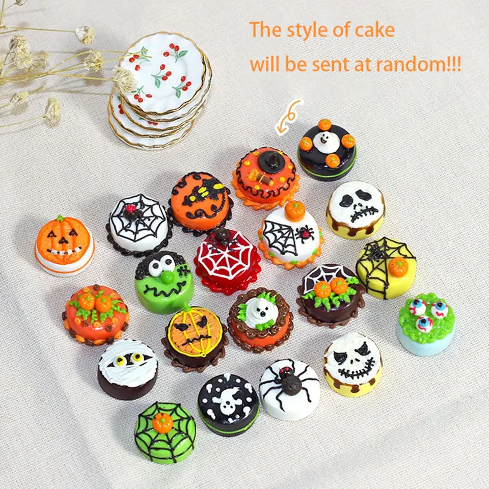 Miniatúrna bábika Potraviny 1:12 Halloween alebo vianočné ovocie čokoládové torty + podšálka pre Blyth Barbies Bjd Doll Adsessory
