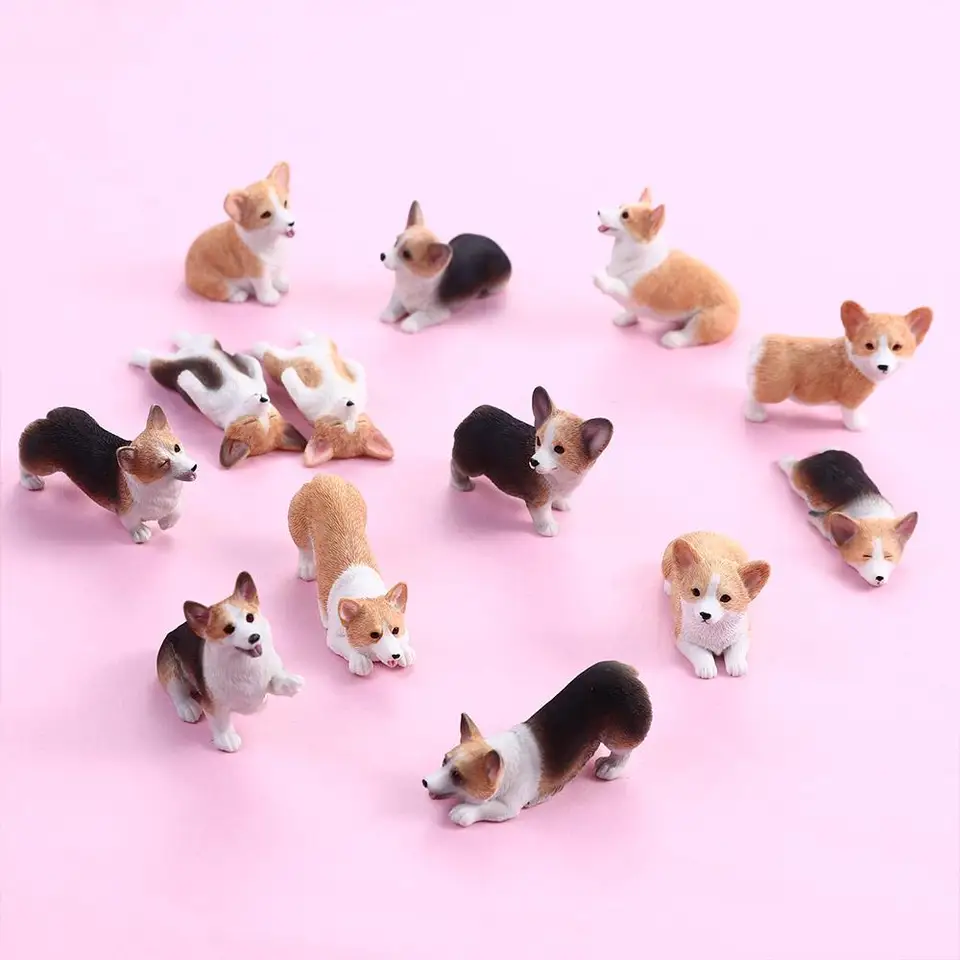 Miniatúrne figuríny Model Mini Animal Corgi Simulations Psie živice pre deti Domáce dekorácie doplnky Darček