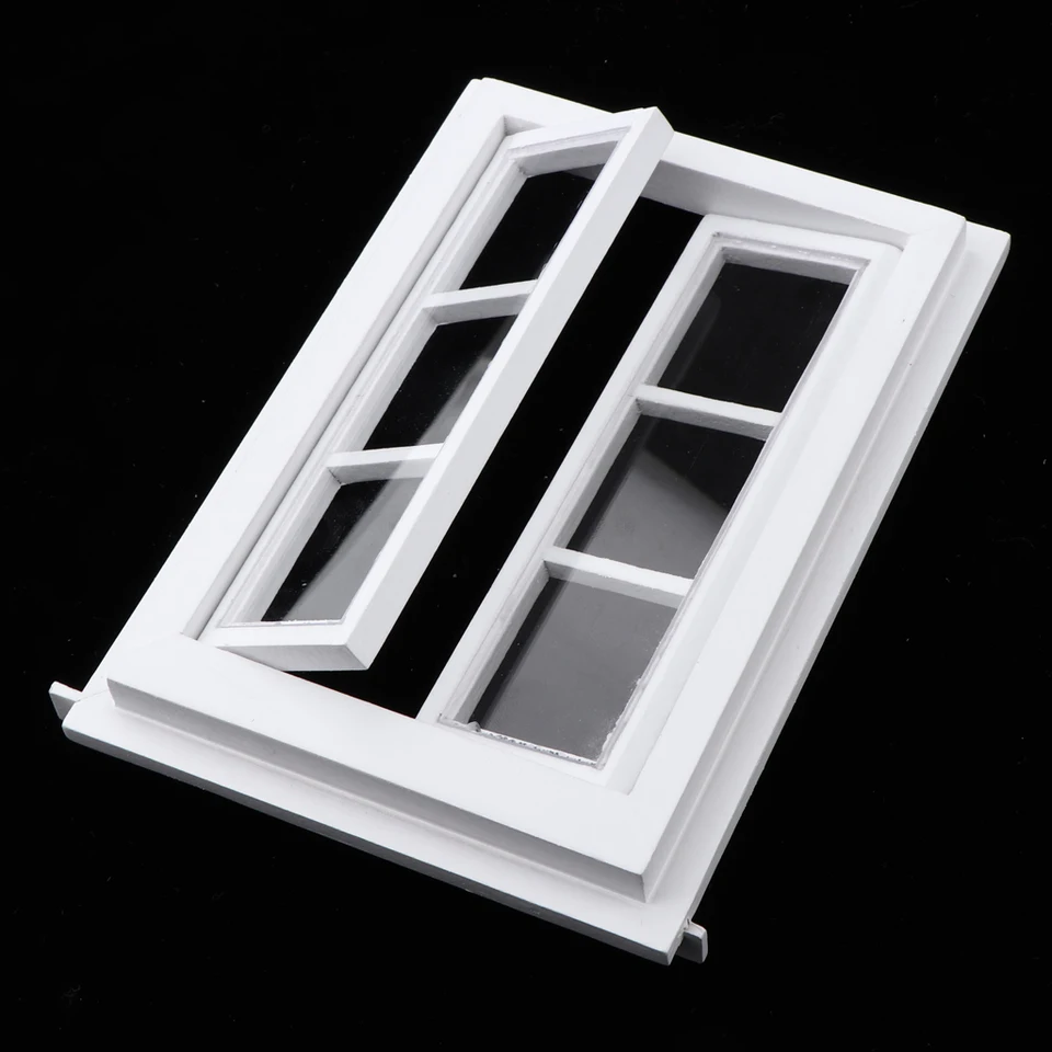 Miniatúrny dom bielych bábik 1:12 Drevené okno pre DIY Dollouse Furniture