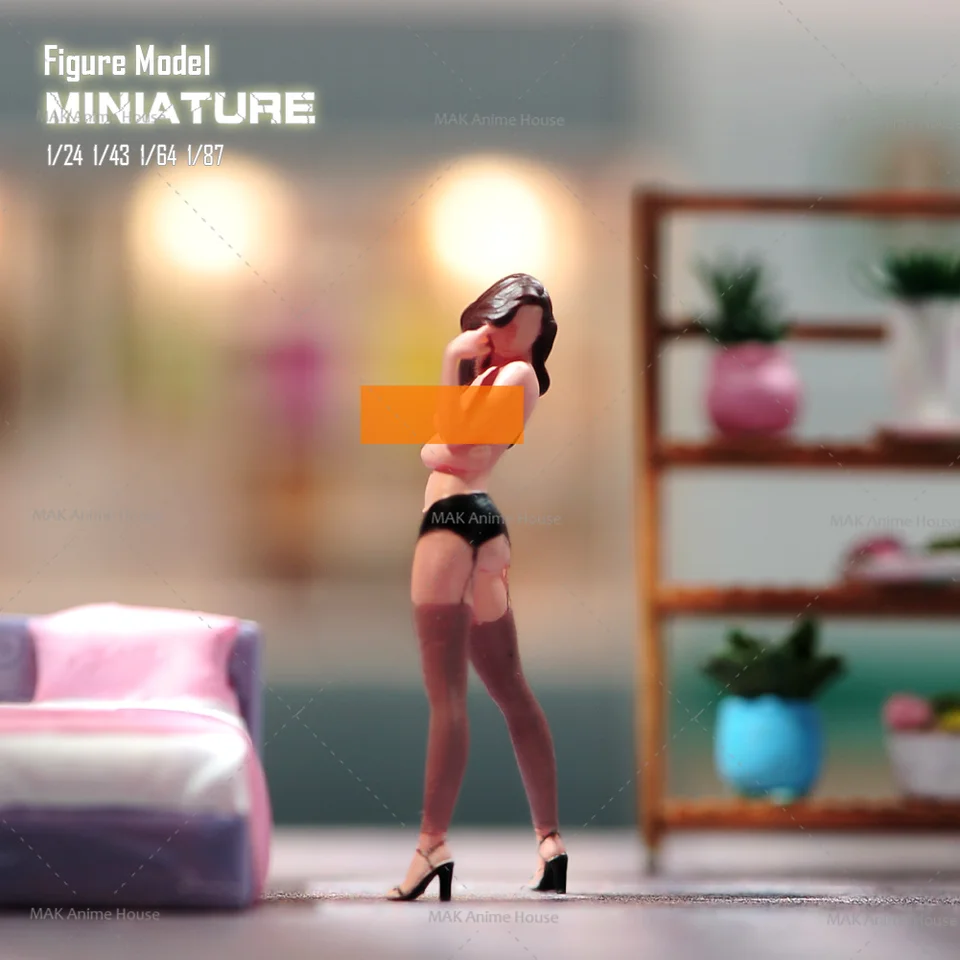 Miniatúry 1/64 1/43 1/87 1/24 Sexy Semi nahé zvádzanie Čierne hodváb Krásne ženy Doll Doly Nenatieraná modelová scéna Hračky automobilov